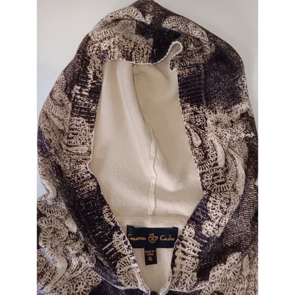 Cinnamon Cinder Hooded Sweater Jacket Zip Front Brown Tan Paisley XL - Picture 13 of 16
